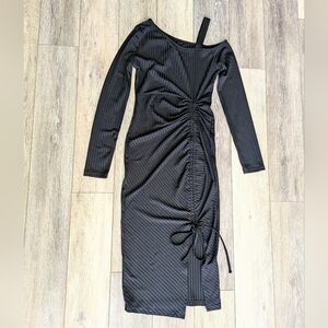 Women's Black Ruched One-Shoulder Midi Dress